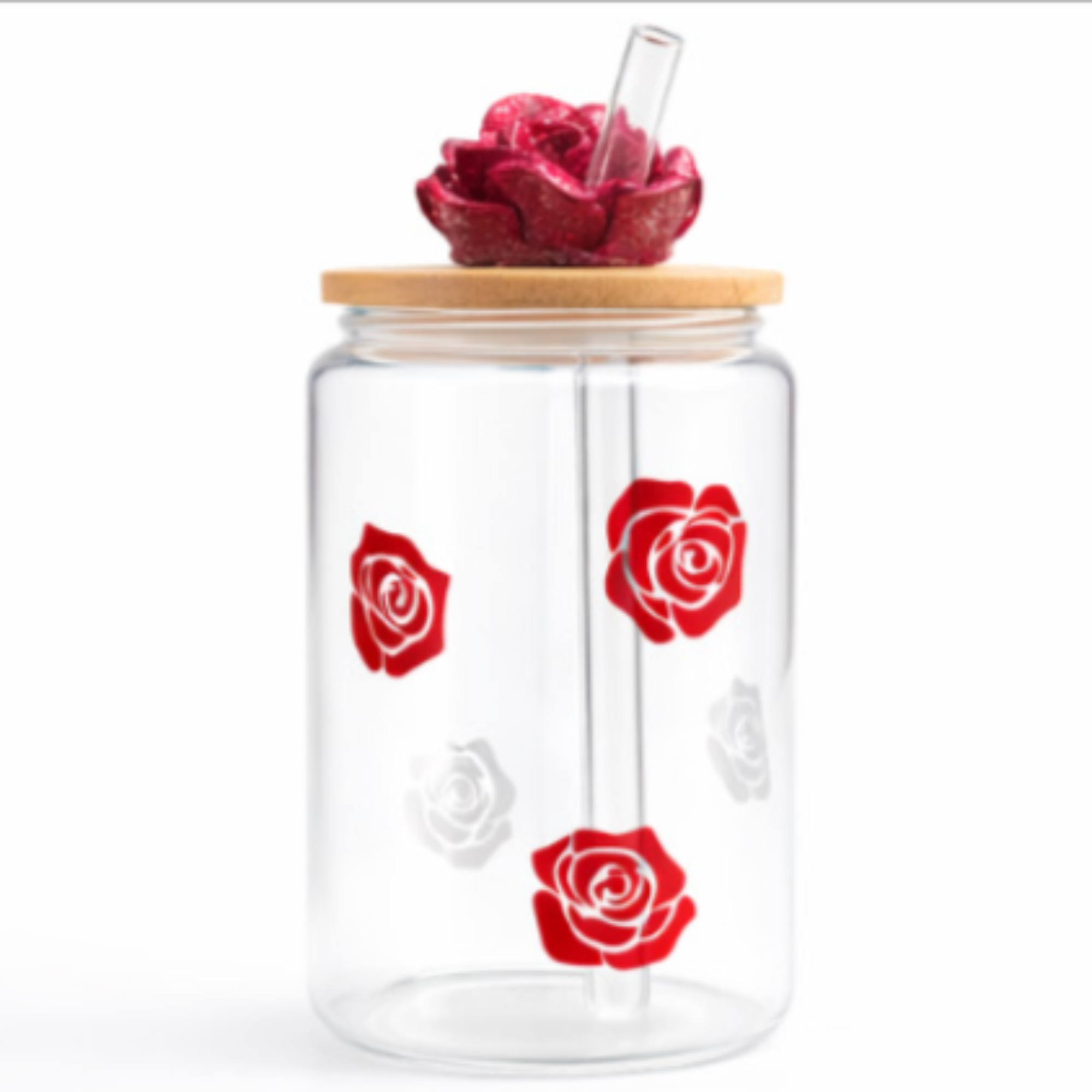 Glass Cup – Crimson Rose Design