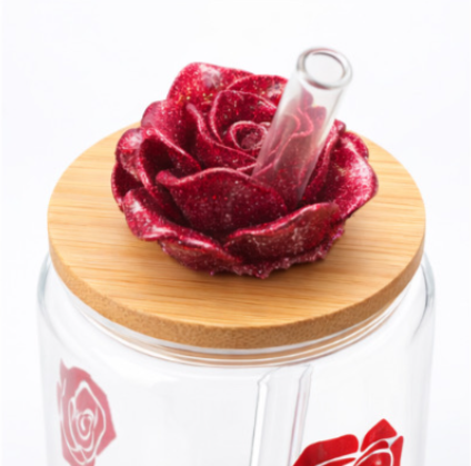 Glass Cup – Crimson Rose Design