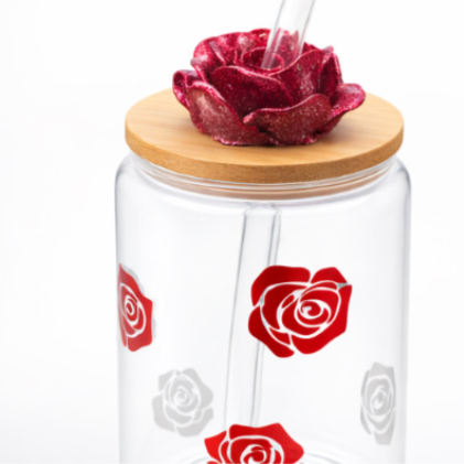 Glass Cup – Crimson Rose Design