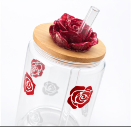Glass Cup – Crimson Rose Design