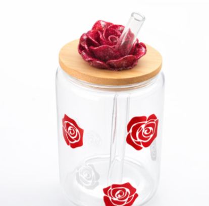 Glass Cup – Crimson Rose Design