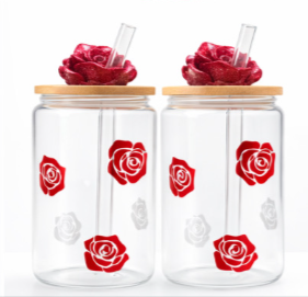 Glass Cup – Crimson Rose Design