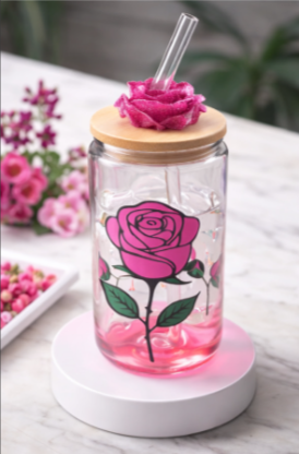 16 oz Glass Cup – Blush Rose