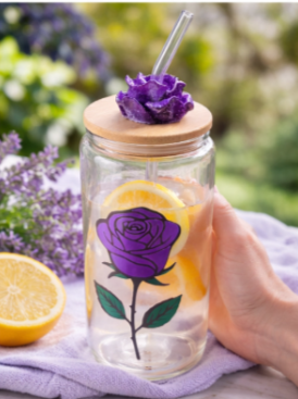16 oz Glass Cup – Violet Rose