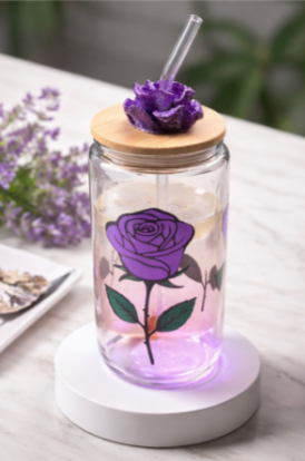 16 oz Glass Cup – Violet Rose