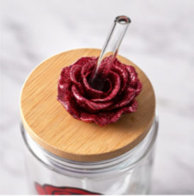 16 oz Glass Cup – Crimson Rose