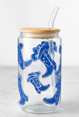 Blue Western Boots Glass Can Cup