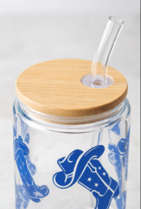 Blue Western Boots Glass Can Cup