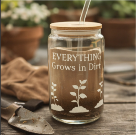 Everything Grows in Dirt – Glass Can Cup