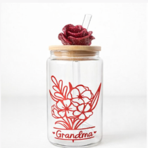 16 oz Grandma Rose Glass Tumbler | Bamboo Lid & Glass Straw