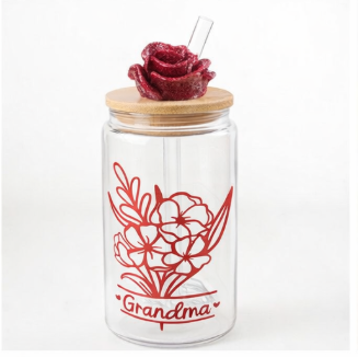 16 oz Grandma Rose Glass Tumbler | Bamboo Lid & Glass Straw