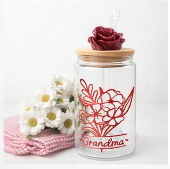 16 oz Grandma Rose Glass Tumbler | Bamboo Lid & Glass Straw