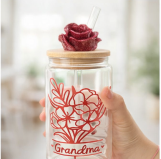 16 oz Grandma Rose Glass Tumbler | Bamboo Lid & Glass Straw