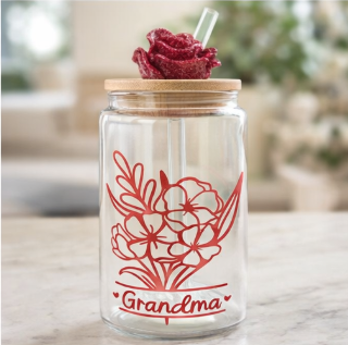16 oz Grandma Rose Glass Tumbler | Bamboo Lid & Glass Straw