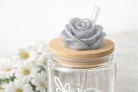 16 oz Grandma White Rose Glass Tumbler | Bamboo Lid & Glass Straw