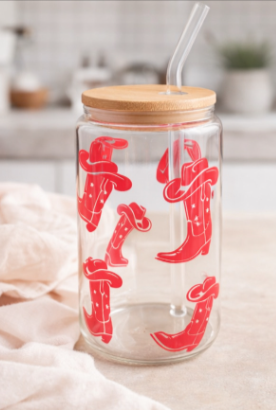 Hot Pink Western Boots Glass Can Cup