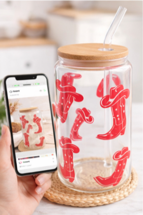 Hot Pink Western Boots Glass Can Cup