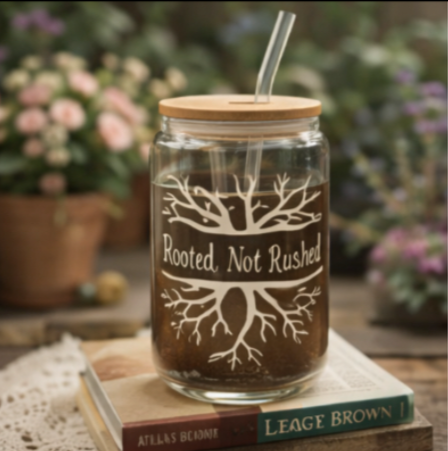 Rooted, Not Rushed – Glass Can Cup