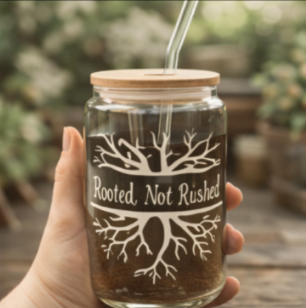 Rooted, Not Rushed – Glass Can Cup