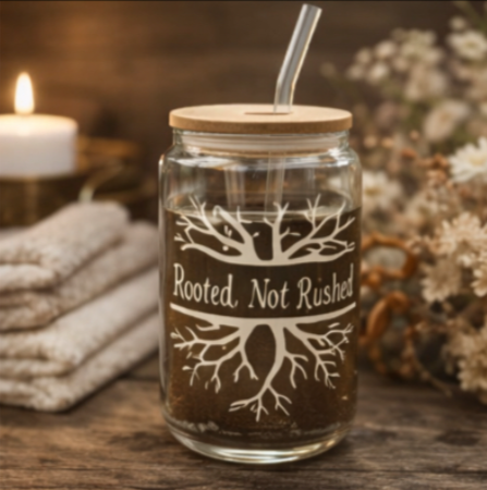 Rooted, Not Rushed – Glass Can Cup