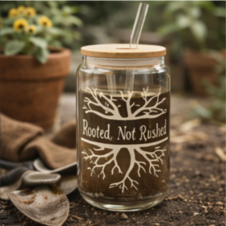 Rooted, Not Rushed – Glass Can Cup