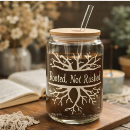 Rooted, Not Rushed – Glass Can Cup