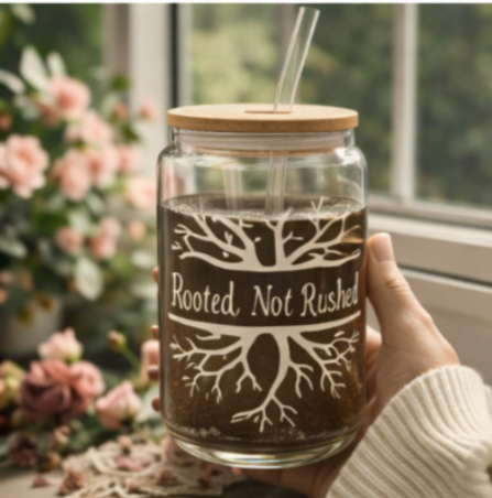 Rooted, Not Rushed – Glass Can Cup